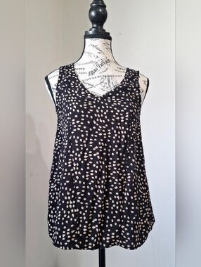 Lucky Brand Black Tank Top with Beige Polka Dots